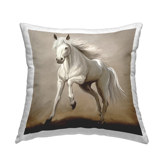Stupell Industries Galloping White Stallion Horse Square Decorative Printed Throw Pillow, 18 x 18,