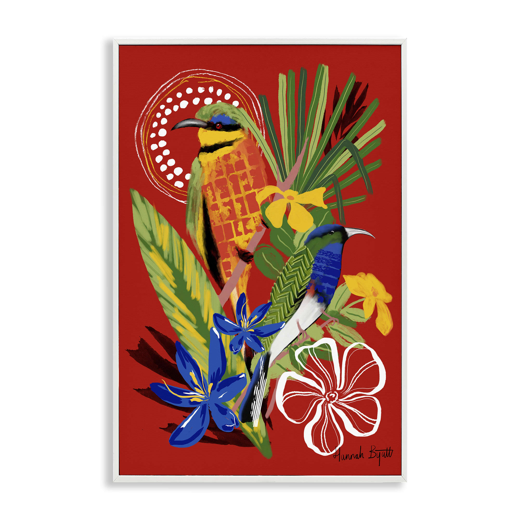 Stupell Industries Gambia Inspired Birds Animals Painting White Framed Art Print Wall Art, 20 x 30