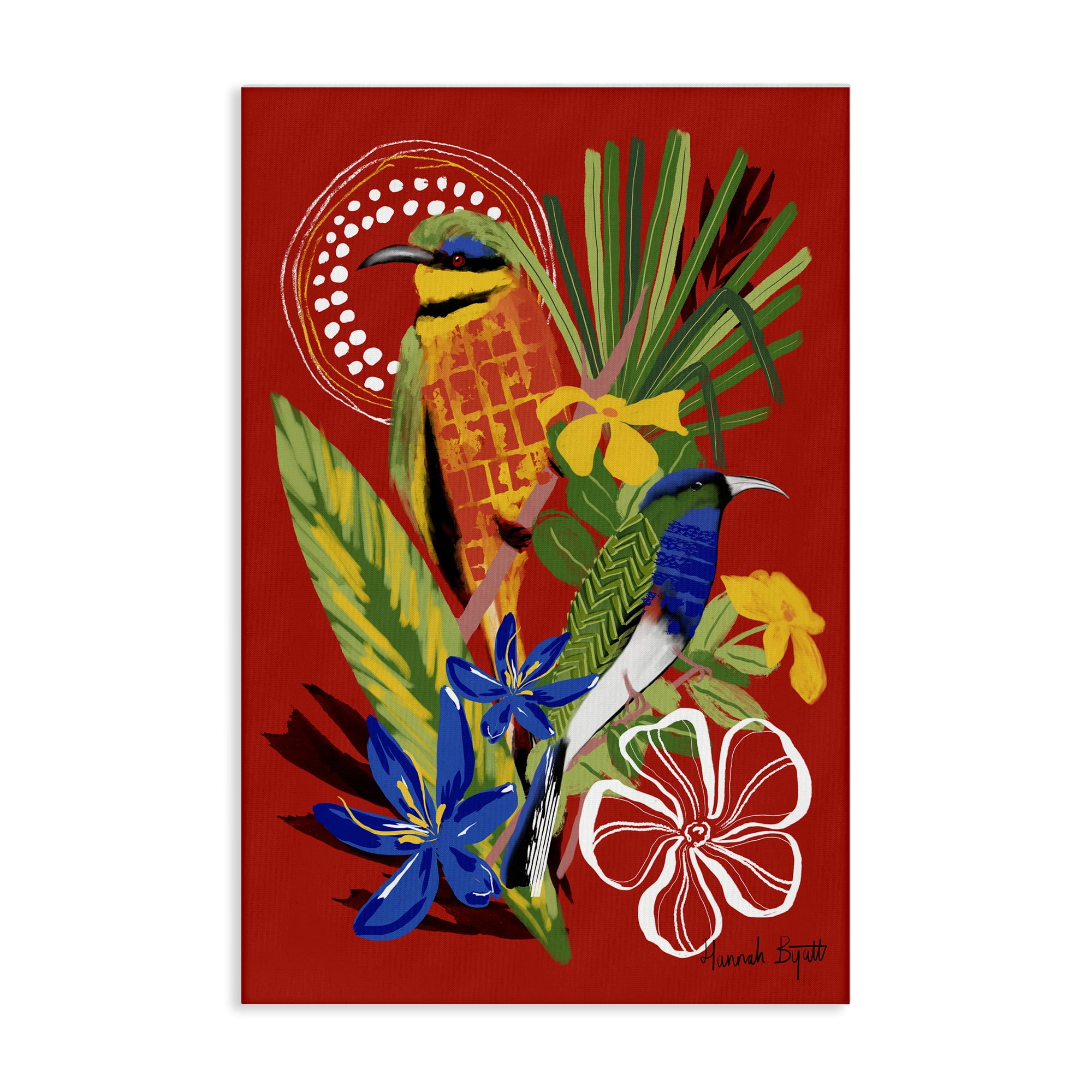 Stupell Industries Gambia Inspired Birds Animals Painting Wrapped Canvas Art Print Wall Art, 24 x 36