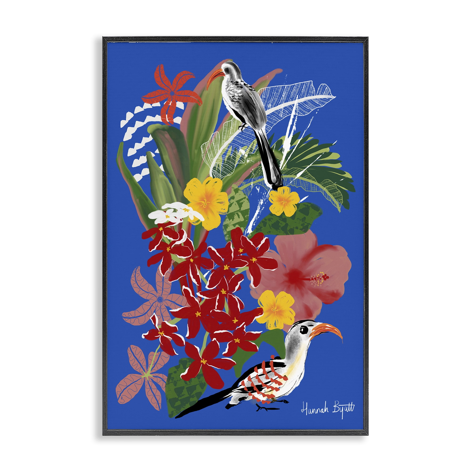 Stupell Industries Gambia Inspired Botanicals Animals Painting Black Framed Art Print Wall Art, 20 x 30