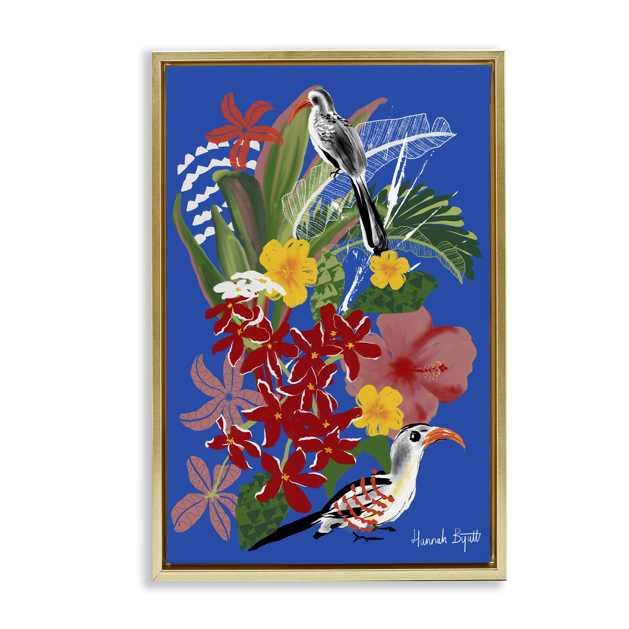 Stupell Industries Gambia Inspired Botanicals Animals Painting Gold Floater Framed Canvas Art Print Wall Art, 17 x 25