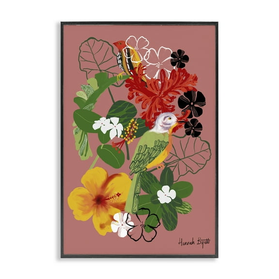Stupell Industries Gambia Inspired Florals Animals Painting Black Framed Art Print Wall Art, 12 x 18