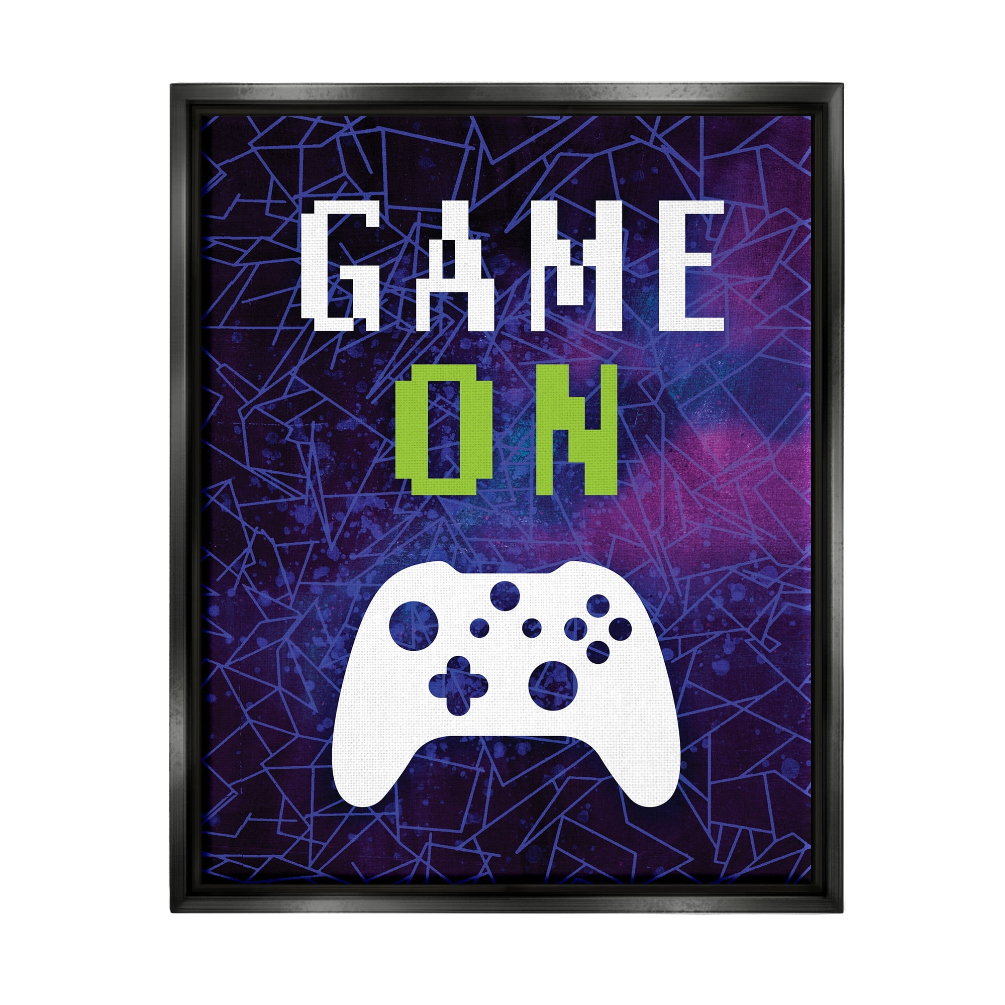 Stupell Industries Game On Bold Geometric Pattern Gaming Controller Graphic Art Jet Black Floating Framed Canvas Print Wall Art, Design by Victoria Barnes