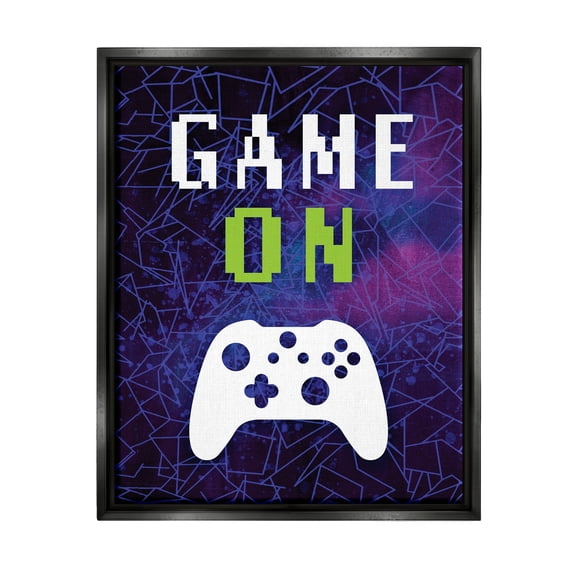 Stupell Industries Game On Bold Geometric Pattern Gaming Controller Graphic Art Jet Black Floating Framed Canvas Print Wall Art, Design by Victoria Barnes