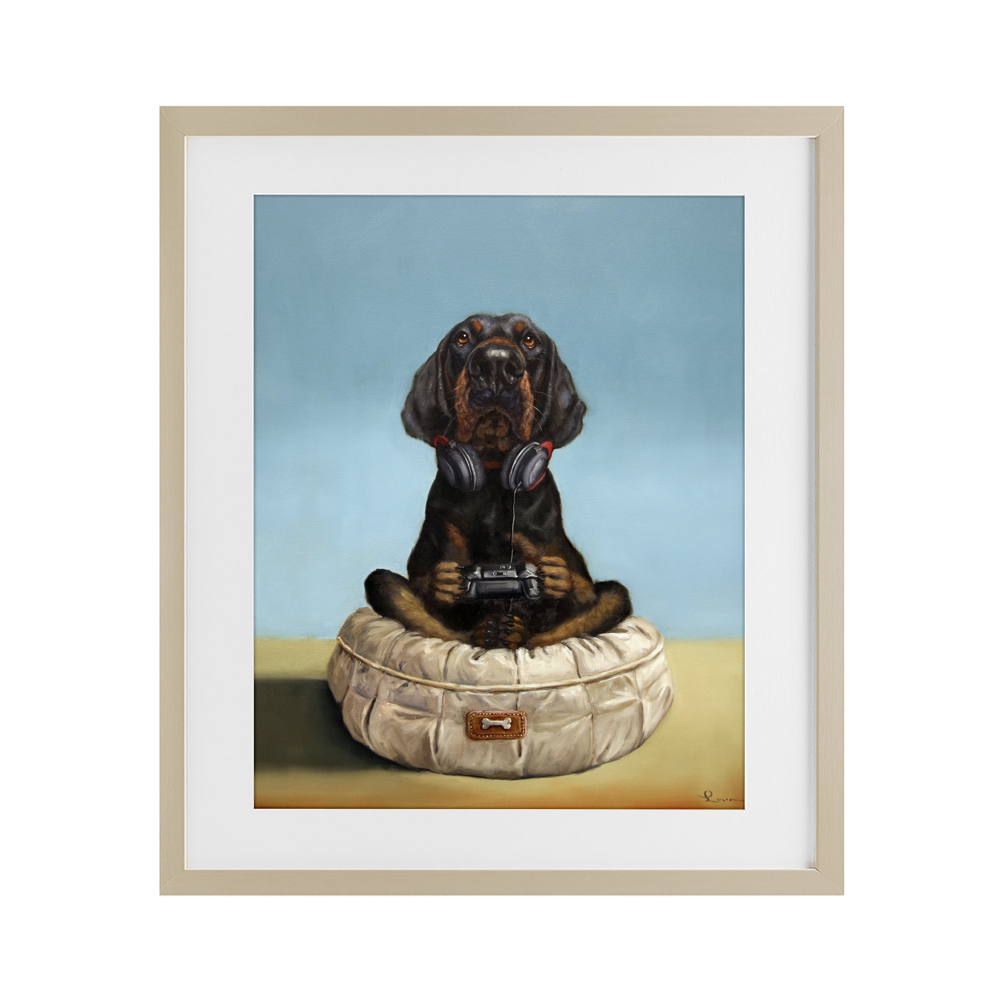 Stupell Industries Game Boy Playing Dog Birch Framed Print Under Glass, design by Lucia Heffernan