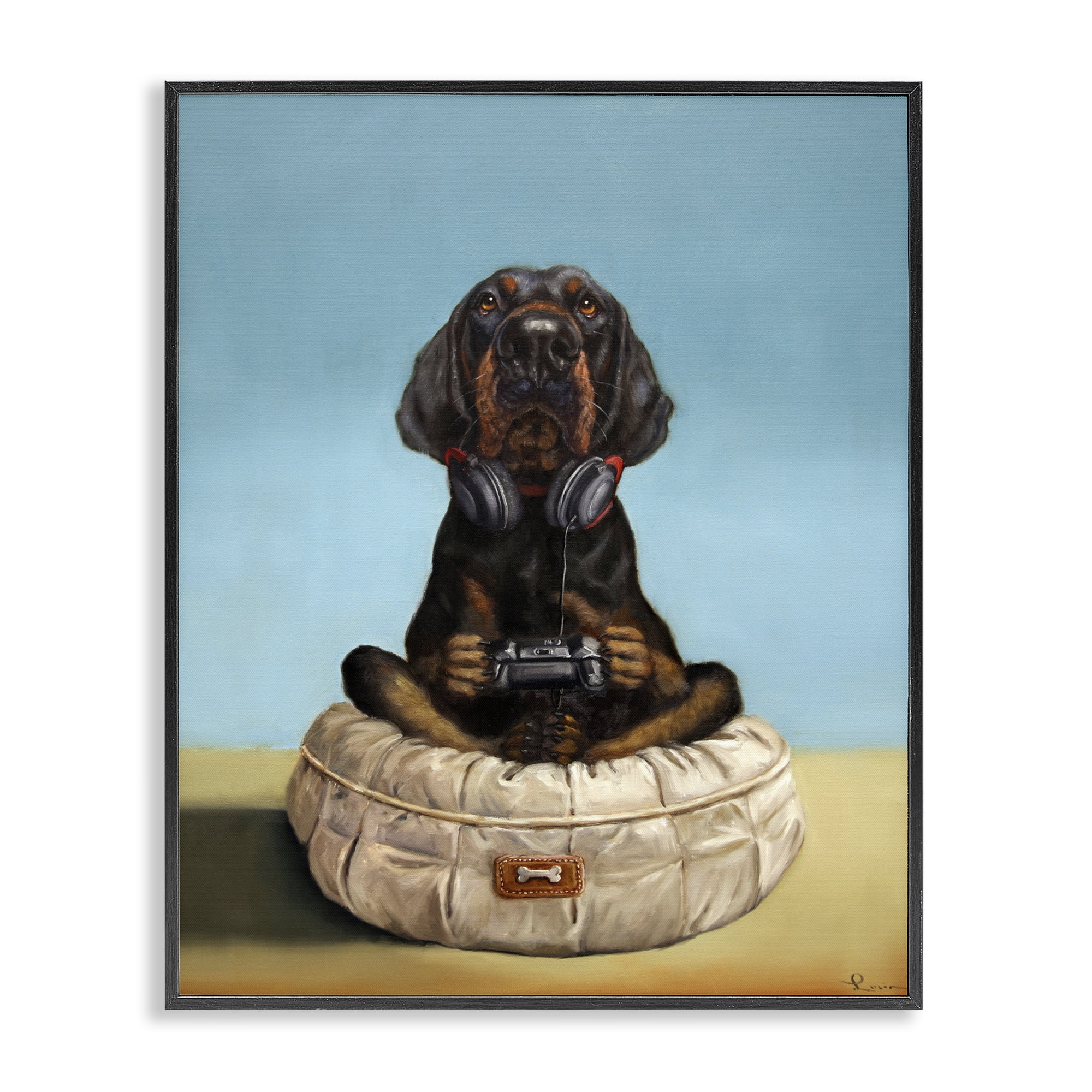 Stupell Industries Game Boy Playing Dog Black Framed Giclee Art, design by Lucia Heffernan