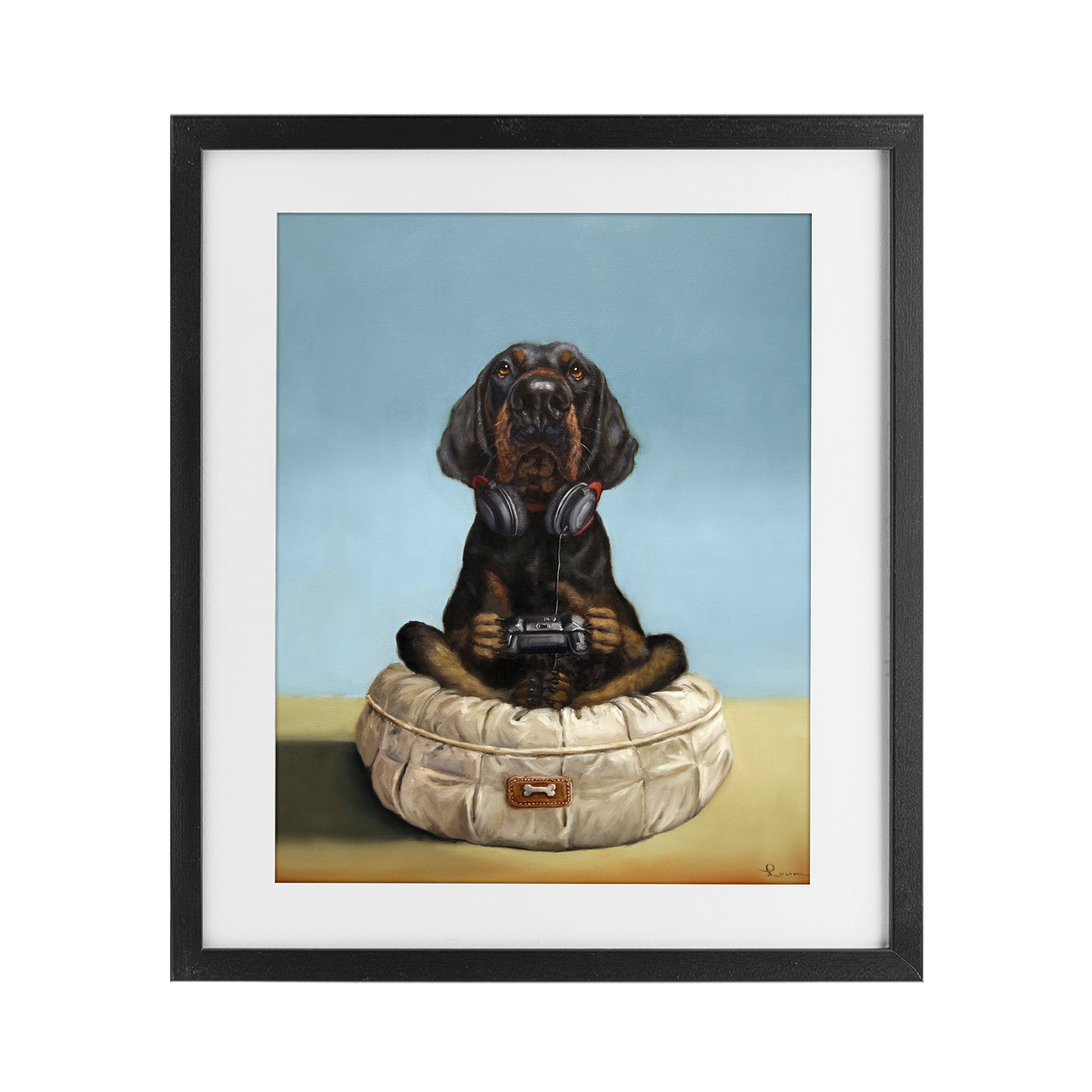 Stupell Industries Game Boy Playing Dog Black Framed Print Under Glass, design by Lucia Heffernan