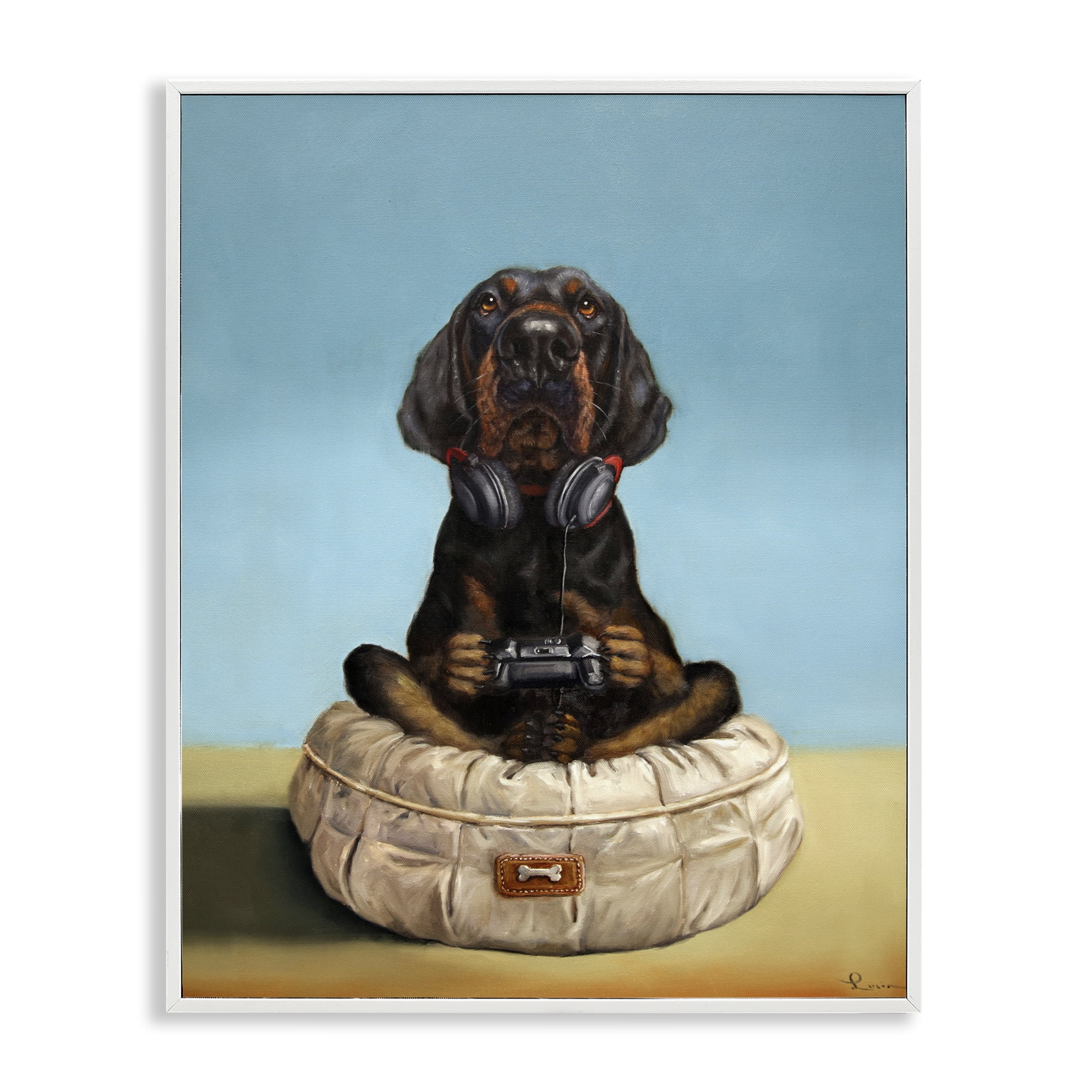 Stupell Industries Game Boy Playing Dog White Framed Giclee Art, design by Lucia Heffernan