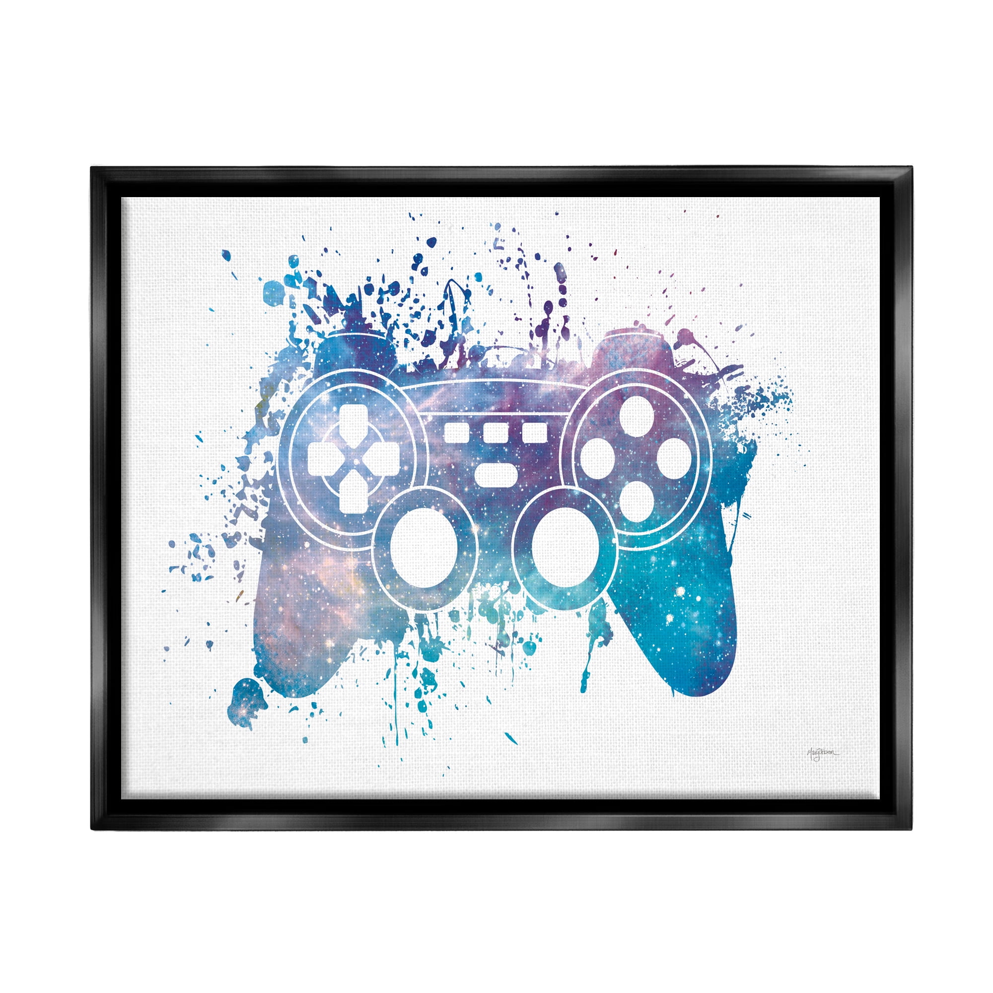 Stupell Industries Game Controller Modern Splash Abstract Painting Black Floater Framed Art Print Wall Art, 31 x 25