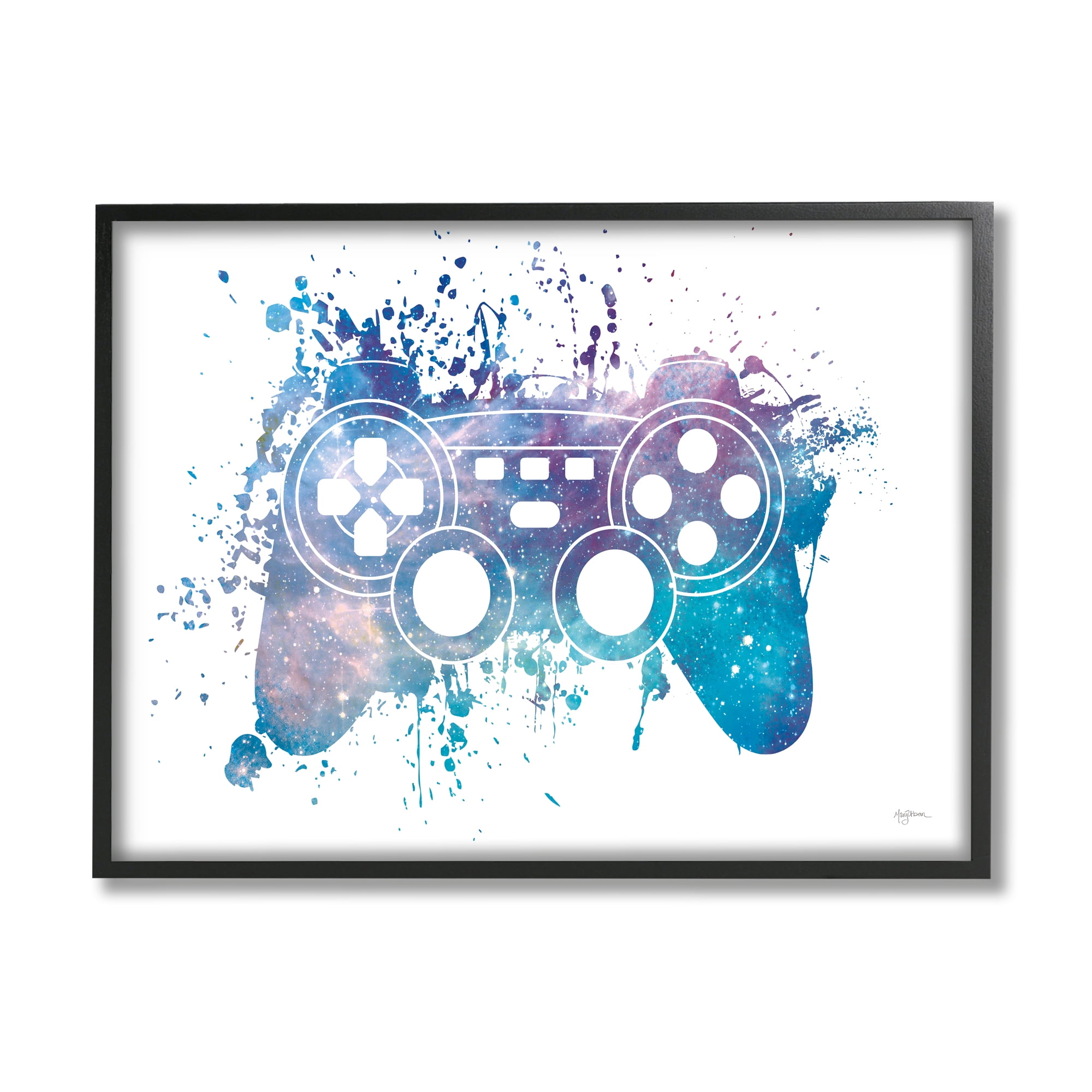 Stupell Industries Game Controller Modern Splash Abstract Painting Black Framed Art Print Wall Art, 20 x 16