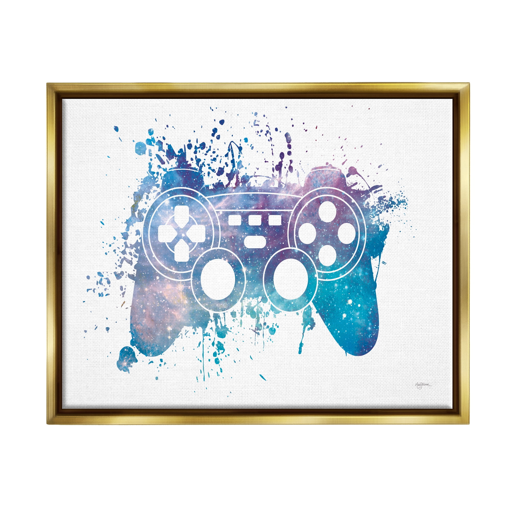 Stupell Industries Game Controller Modern Splash Abstract Painting Gold Floater Framed Art Print Wall Art, 21 x 17