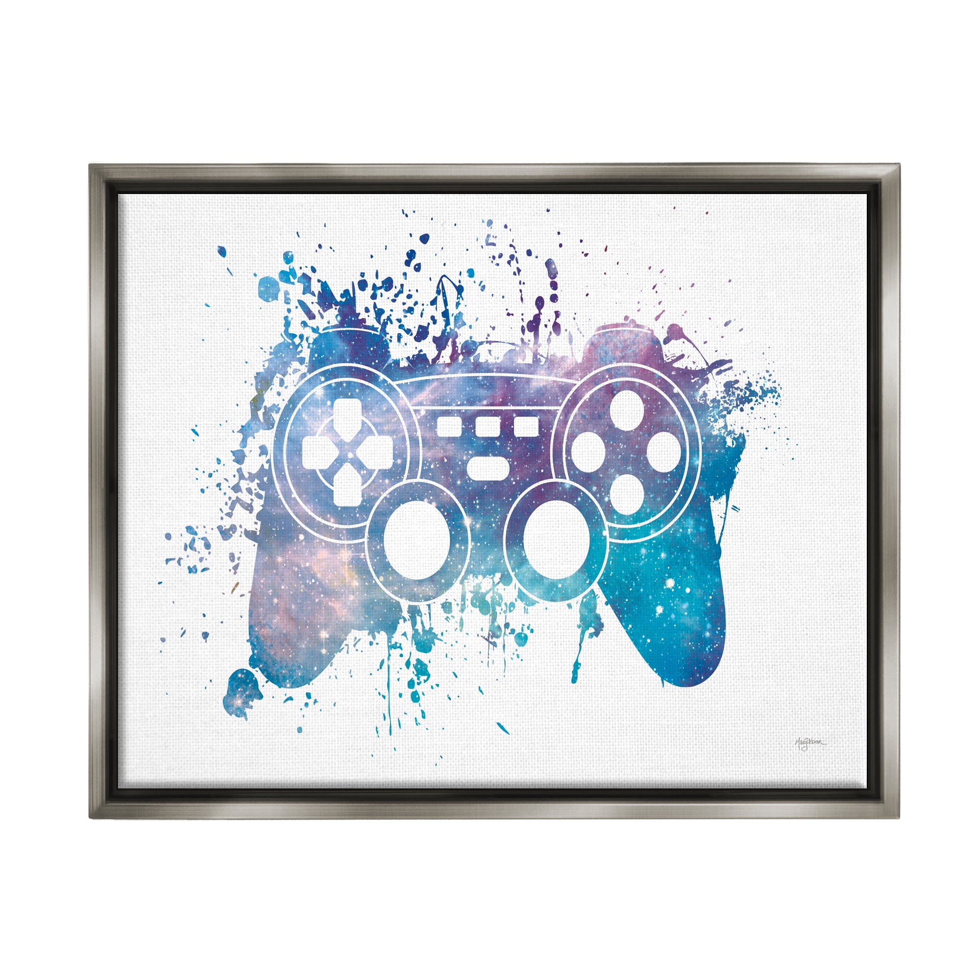 Stupell Industries Game Controller Modern Splash Abstract Painting Gray Floater Framed Art Print Wall Art, 21 x 17