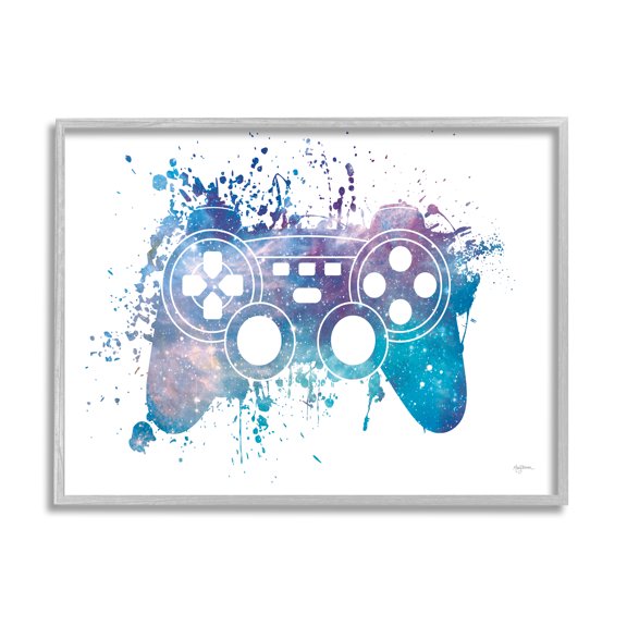 Stupell Industries Game Controller Modern Splash Abstract Painting Gray Framed Art Print Wall Art, 20 x 16
