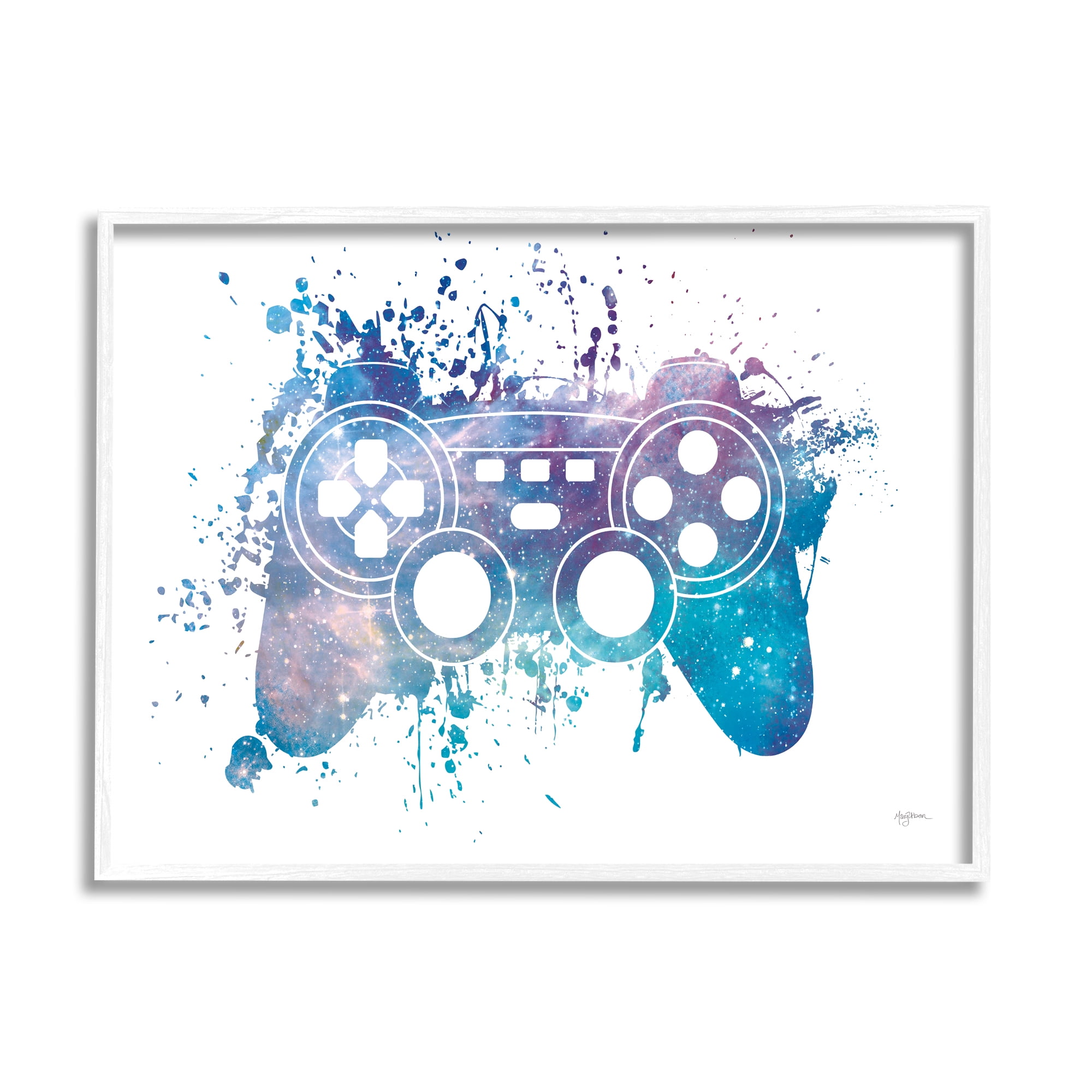 Stupell Industries Game Controller Modern Splash Abstract Painting White Framed Art Print Wall Art, 14 x 11