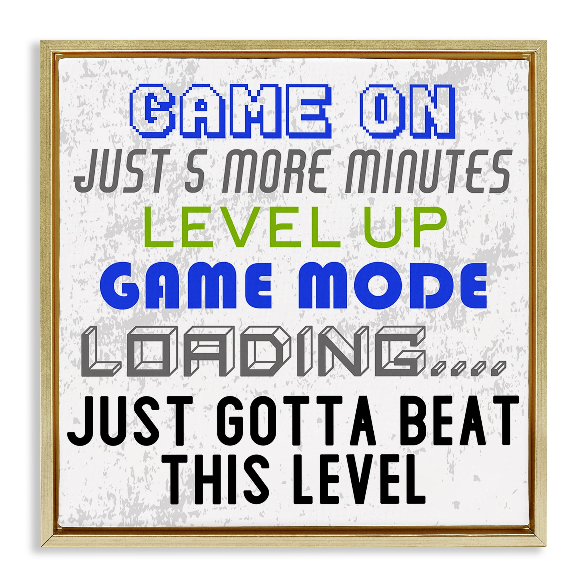 Stupell Industries Game Mode Phrases Entertainment Painting Gold Floater Framed Canvas Art Print Wall Art, 25 x 25