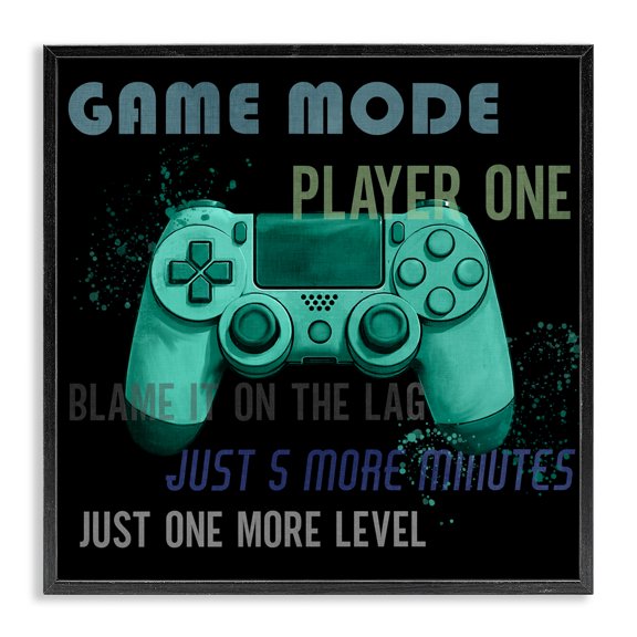 Stupell Industries Game Mode Player One Controller Black Framed Giclee Art, design by Kim Allen