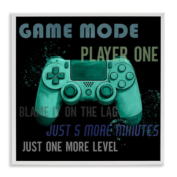 Stupell Industries Game Mode Player One Controller White Framed Giclee Art, design by Kim Allen