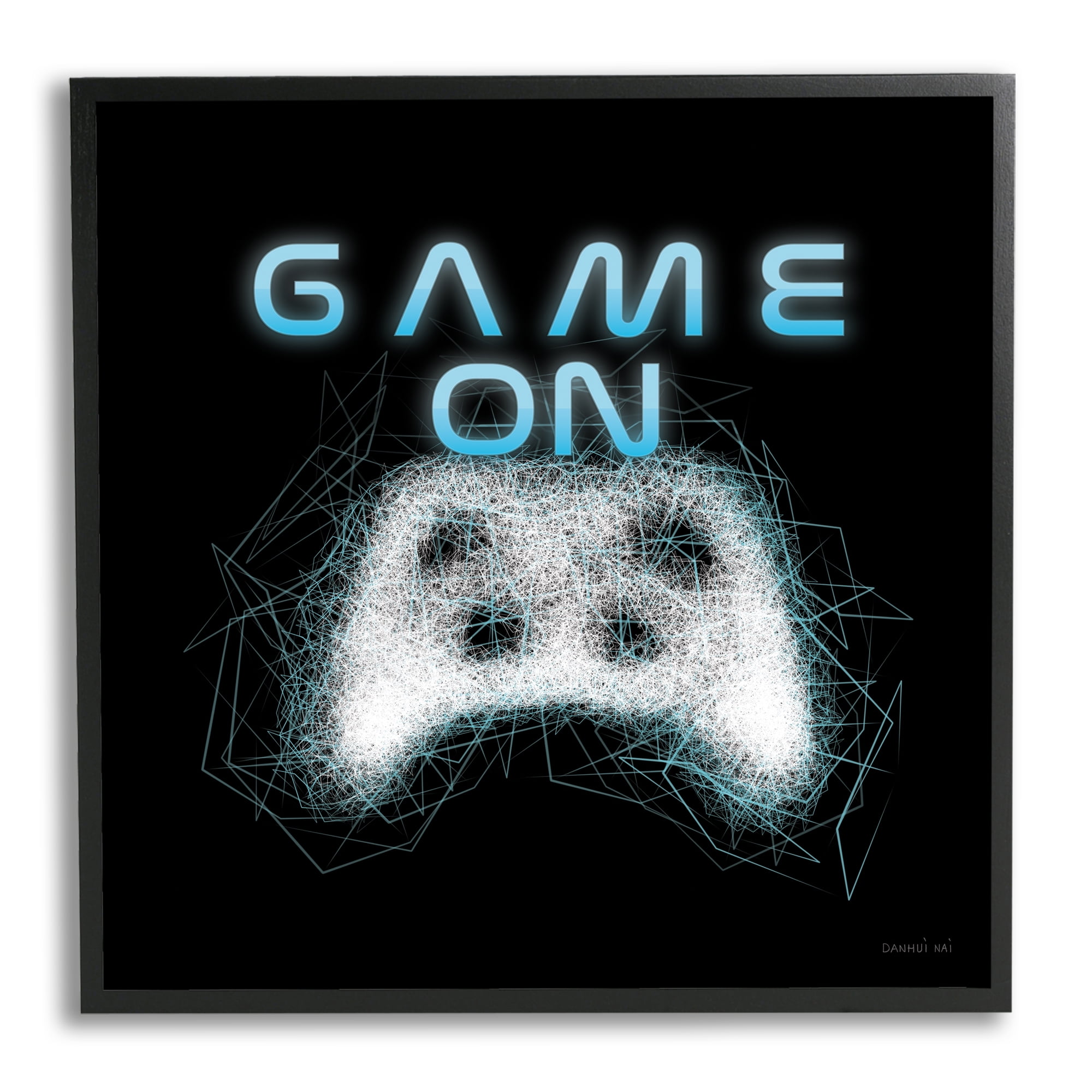 Stupell Industries Game On Abstract Controller Typography Painting Black Framed Art Print Wall Art, 12 x 12