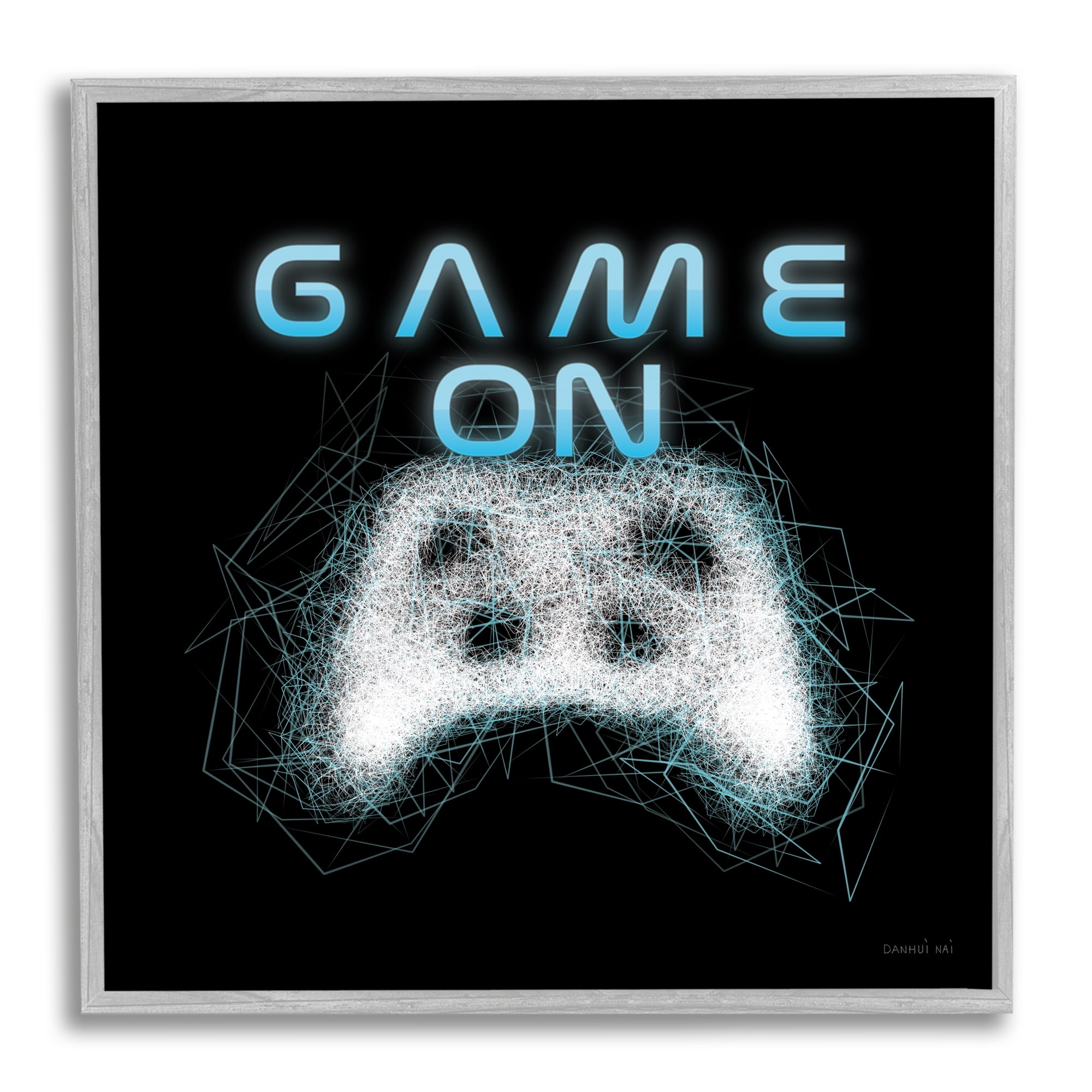 Stupell Industries Game On Abstract Controller Typography Painting Gray Framed Art Print Wall Art, 17 x 17