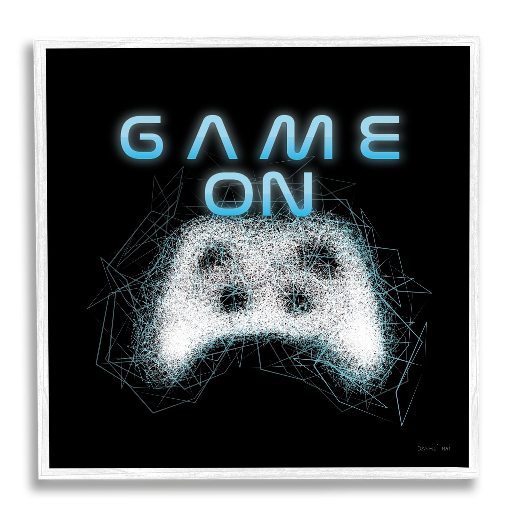 Stupell Industries Game On Abstract Controller Typography Painting White Framed Art Print Wall Art, 12 x 12