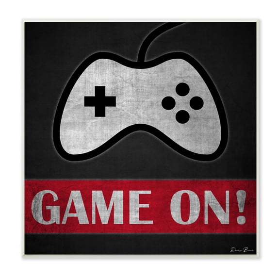 Stupell Industries Game On Bold Gamer Phrase Retro Controller, 12 x 12, Design by Denise Brown