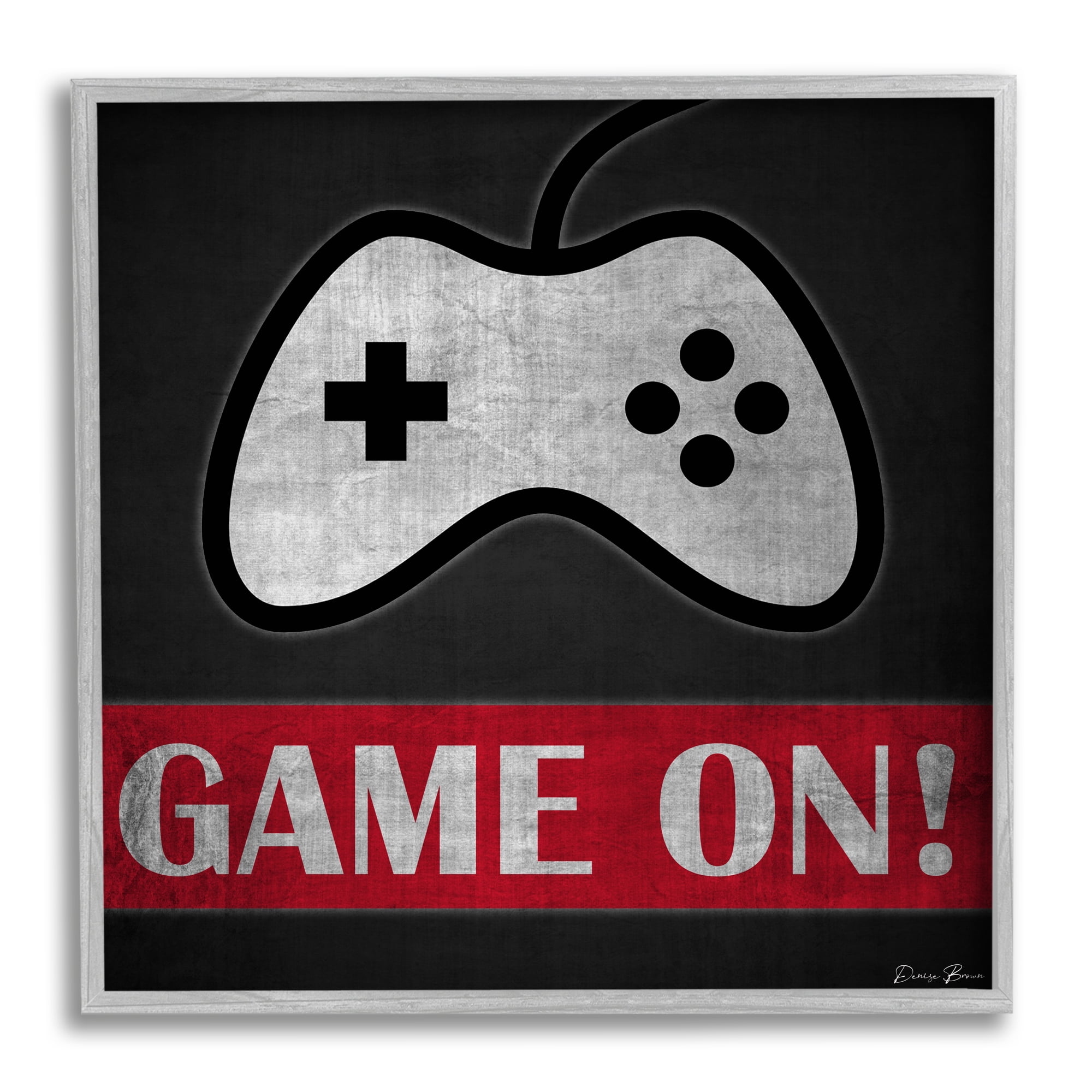 Stupell Industries Game On Bold Gamer Phrase Retro Controller Beauty & Fashion Painting Gray Framed Art Print Wall Art, 24 x 24