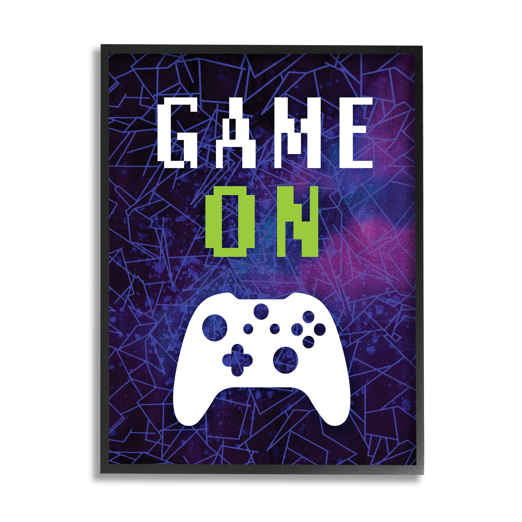 Stupell Industries Game On Bold Geometric Pattern Gaming Controller Graphic Art Black Framed Art Print Wall Art, Design by Victoria Barnes