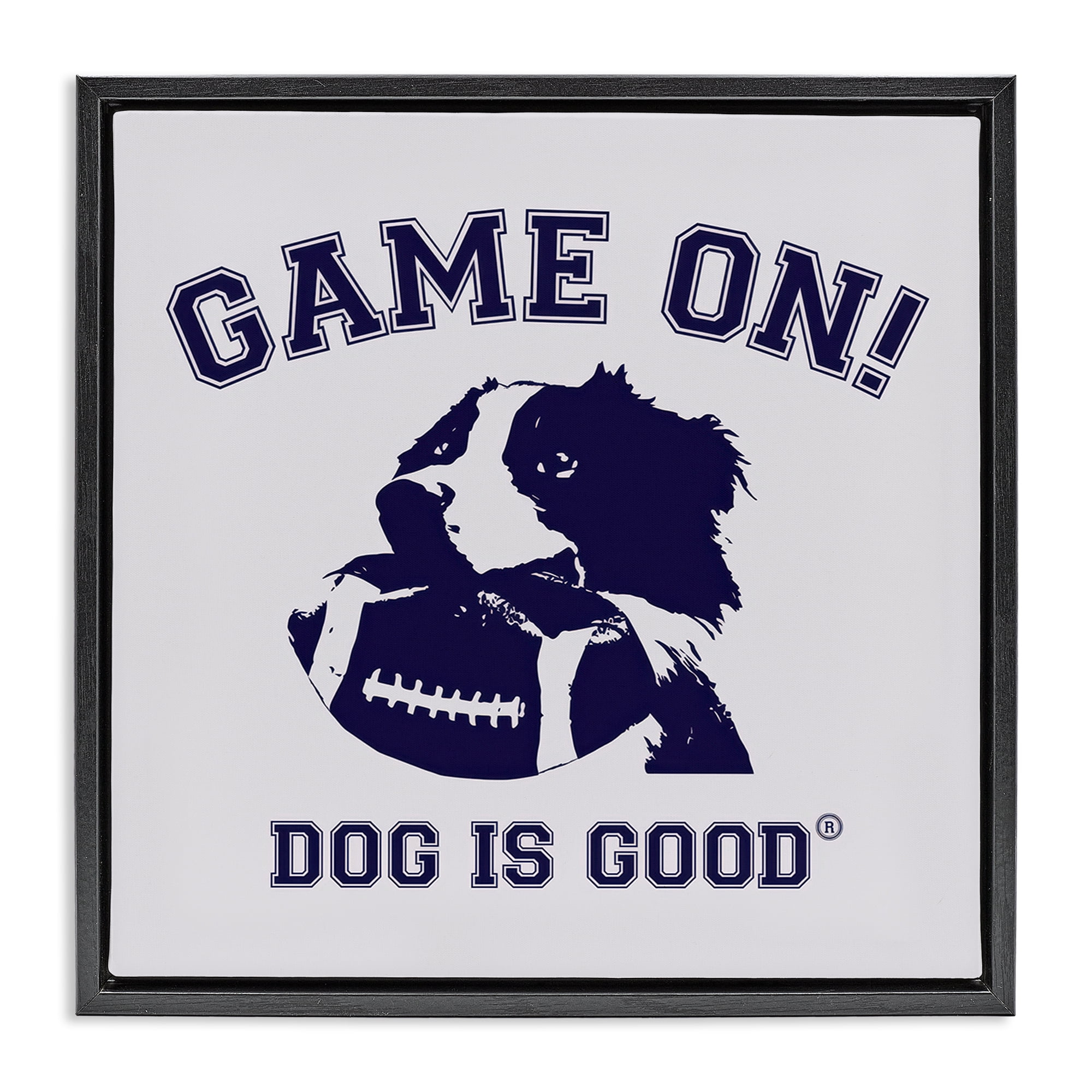 Stupell Industries Game On Dog & Football Animals Painting Black Floater Framed Canvas Art Print Wall Art, 25 x 25