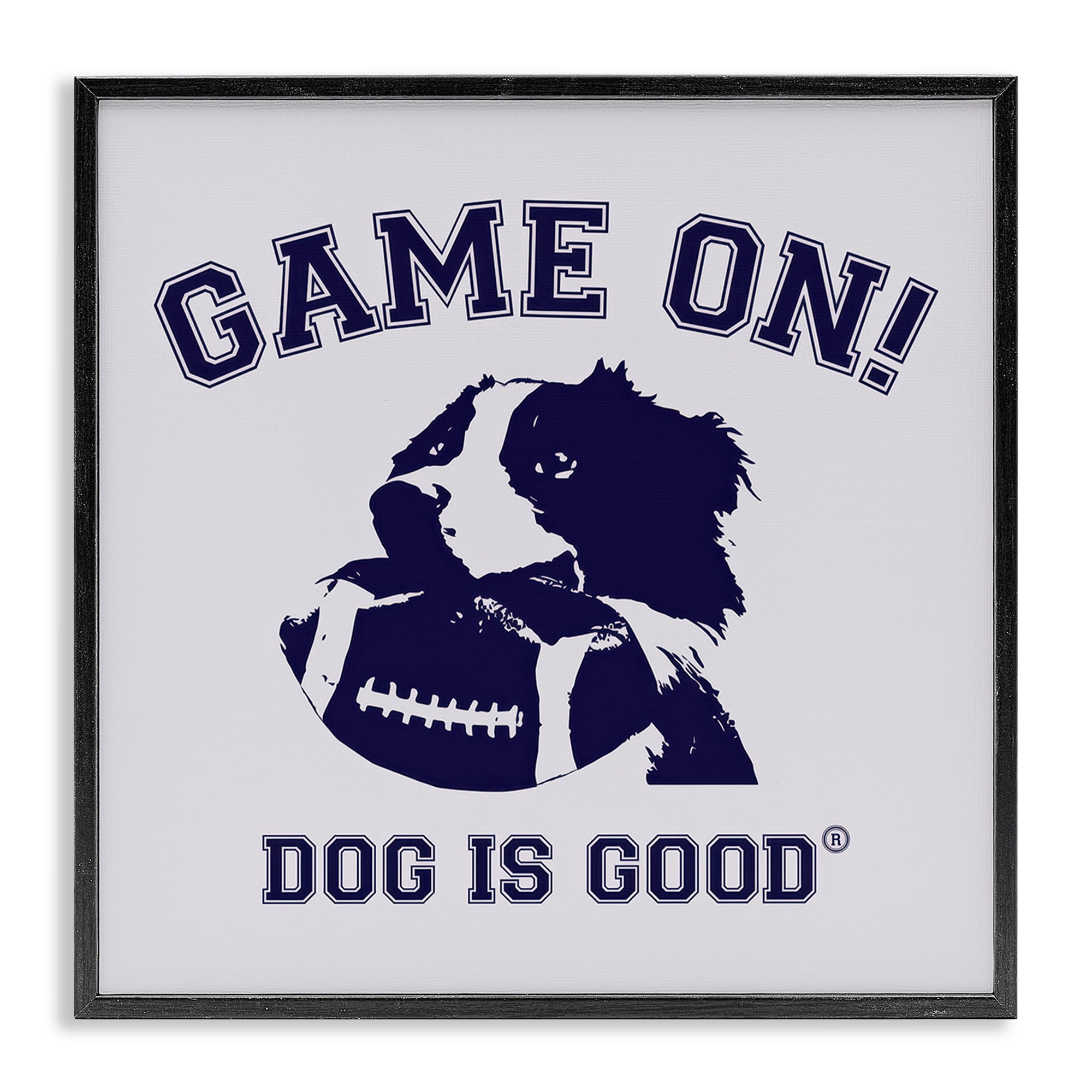 Stupell Industries Game On Dog & Football Animals Painting Black Framed Art Print Wall Art, 17 x 17