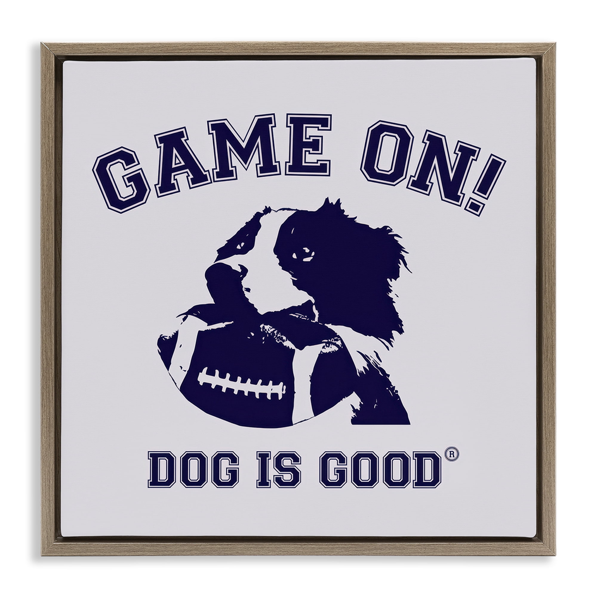 Stupell Industries Game On Dog & Football Animals Painting Brown Floater Framed Canvas Art Print Wall Art, 18 x 18
