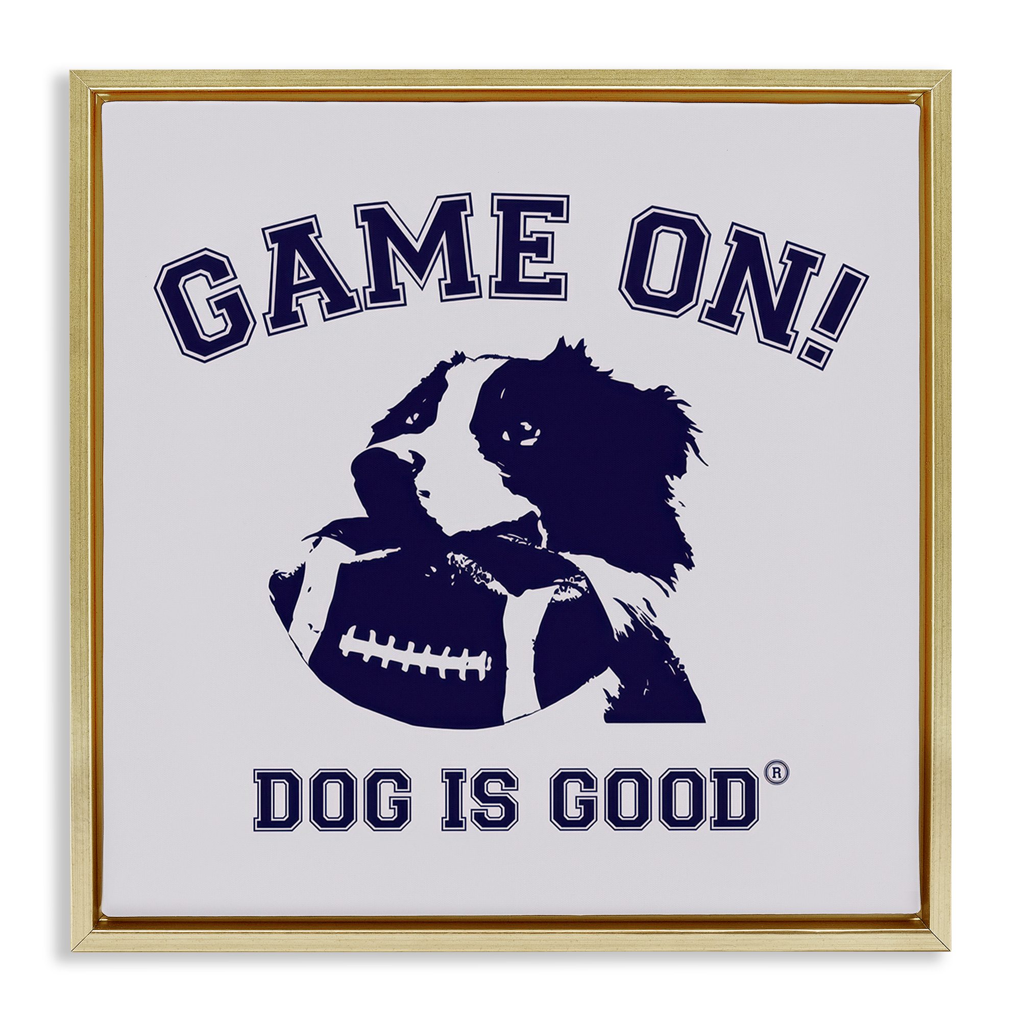 Stupell Industries Game On Dog & Football Animals Painting Gold Floater Framed Canvas Art Print Wall Art, 25 x 25