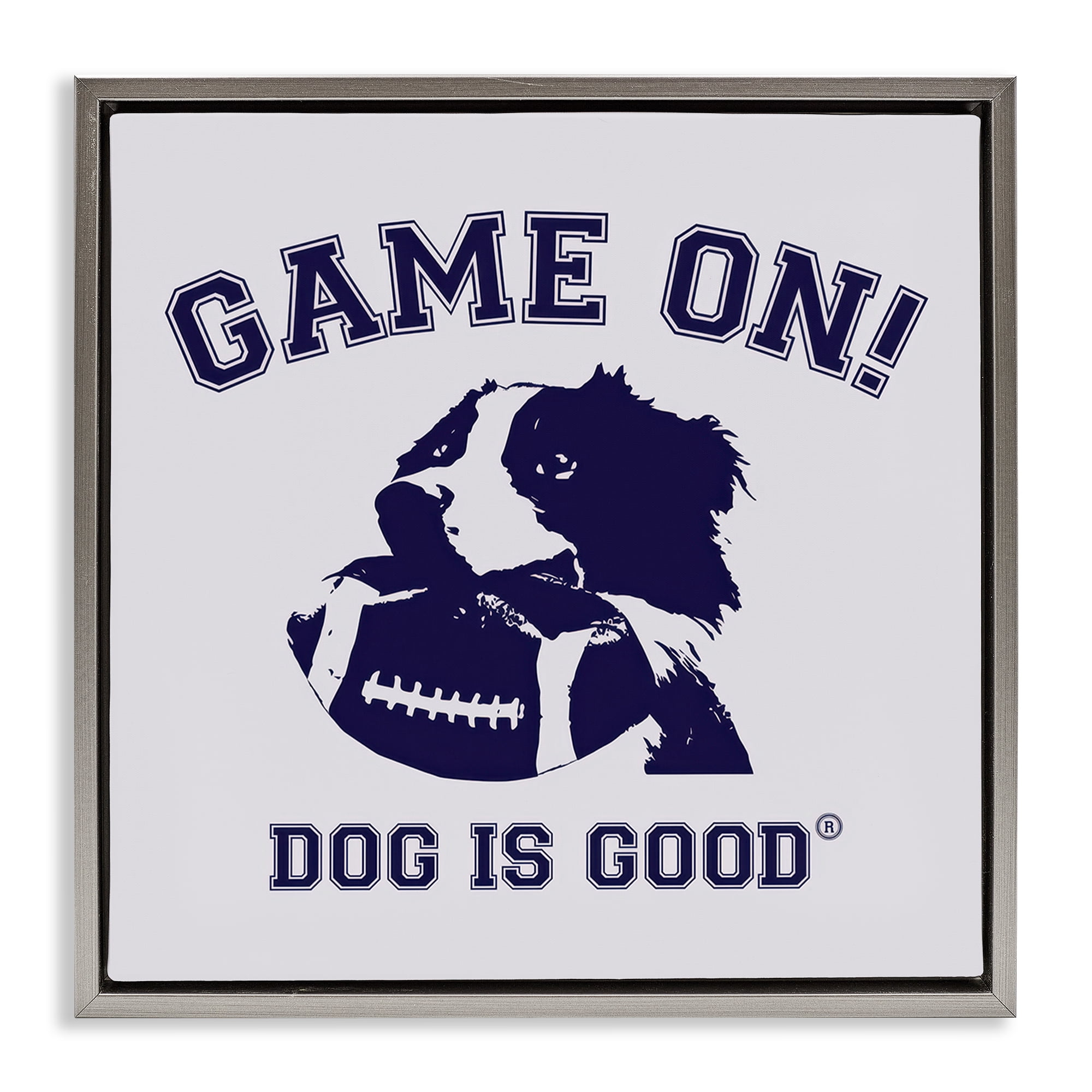 Stupell Industries Game On Dog & Football Animals Painting Gray Floater Framed Canvas Art Print Wall Art, 25 x 25