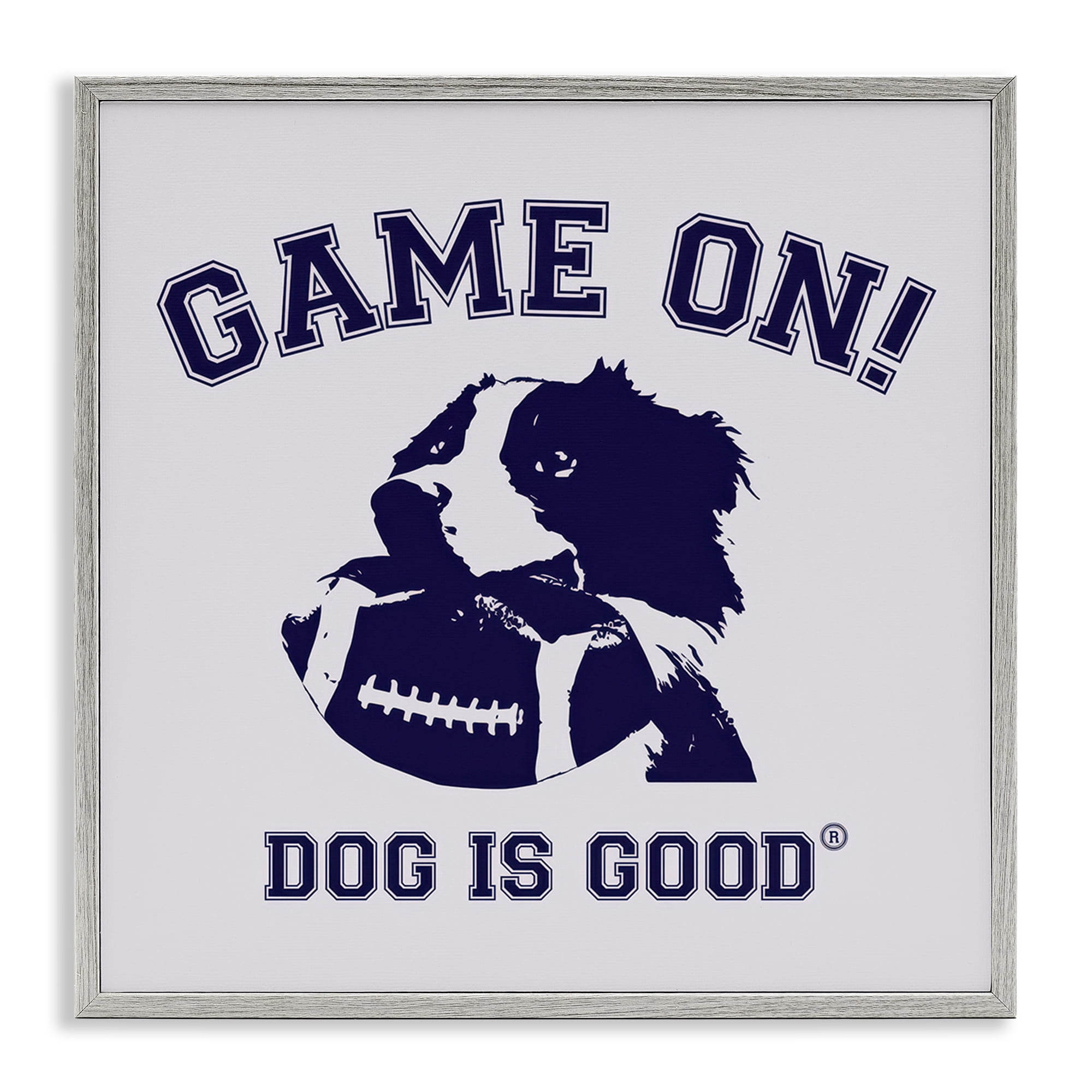 Stupell Industries Game On Dog & Football Animals Painting Gray Framed Art Print Wall Art, 24 x 24