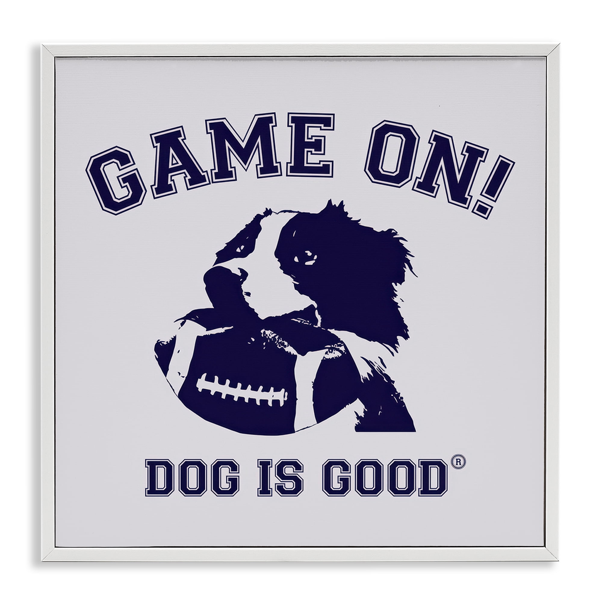 Stupell Industries Game On Dog & Football Animals Painting White Framed Art Print Wall Art, 12 x 12