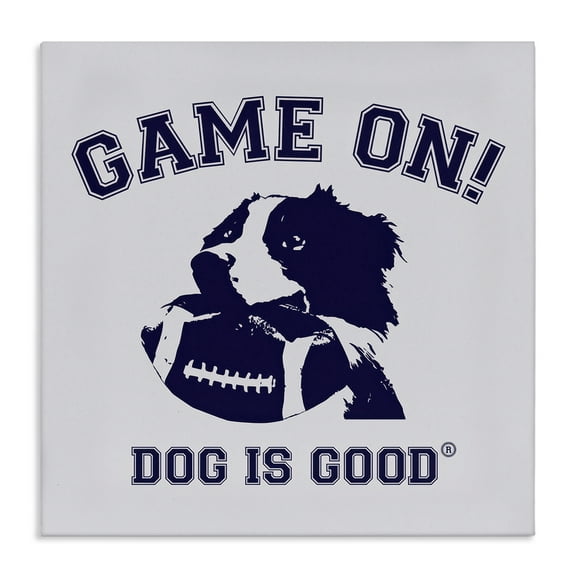 Stupell Industries Game On Dog & Football Animals Painting Wrapped Canvas Art Print Wall Art, 17 x 17