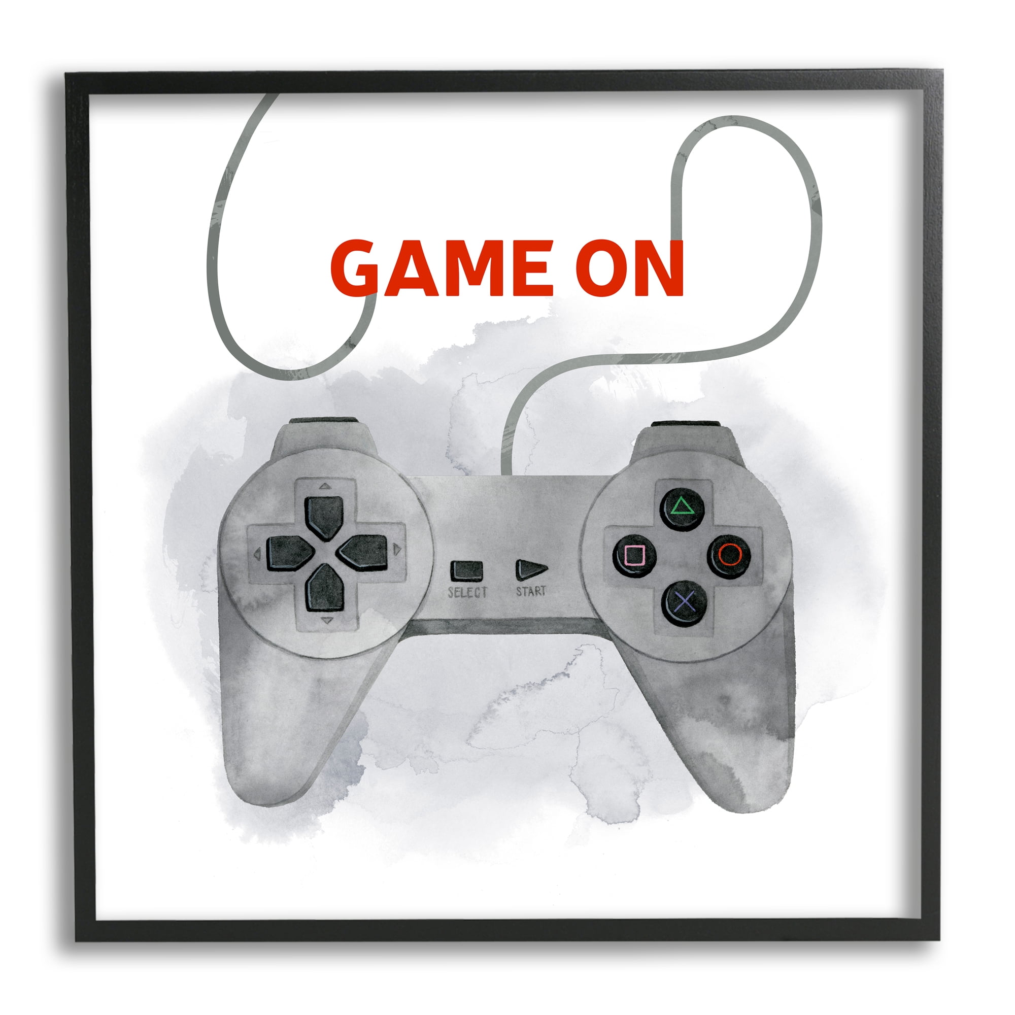 Stupell Industries Game On Gamer Joystick Controller Art for Kids Painting Black Framed Art Print Wall Art