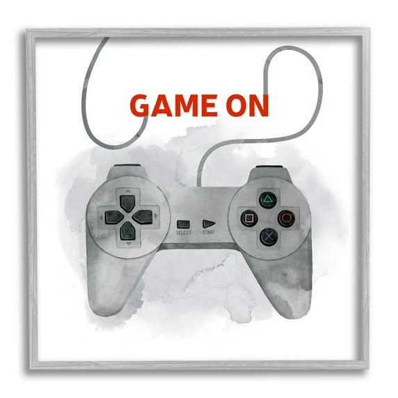 Stupell Industries Game On Gamer Joystick Controller Art for Kids Painting Gray Framed Art Print Wall Art
