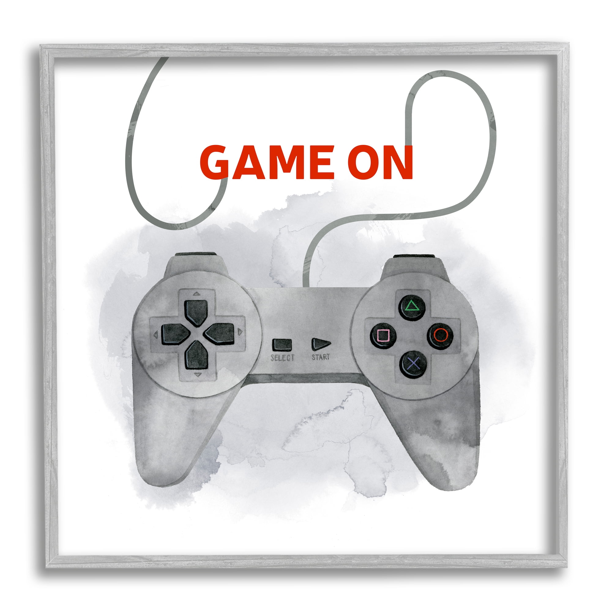 Stupell Industries Game On Gamer Joystick Controller Art for Kids Painting Gray Framed Art Print Wall Art