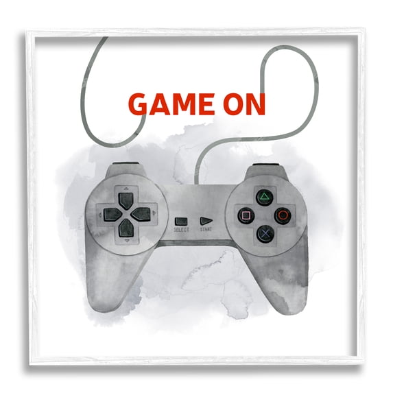 Stupell Industries Game On Gamer Joystick Controller Art for Kids Painting White Framed Art Print Wall Art