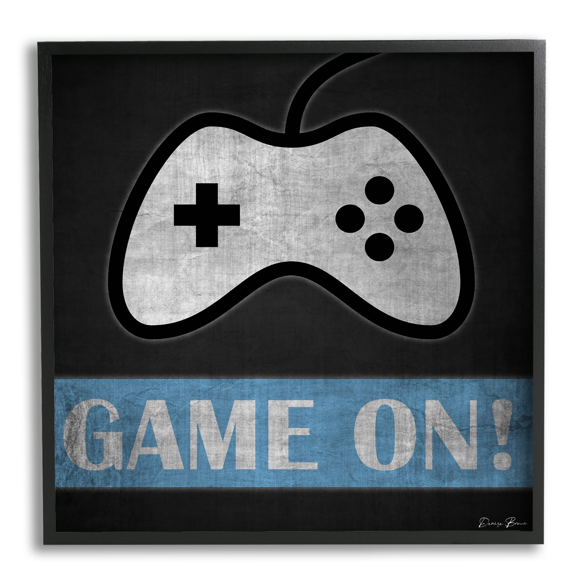 Stupell Industries Game On Gamer Phrase Retro Distressed Controller Beauty & Fashion Painting Black Framed Art Print Wall Art, 24 x 24