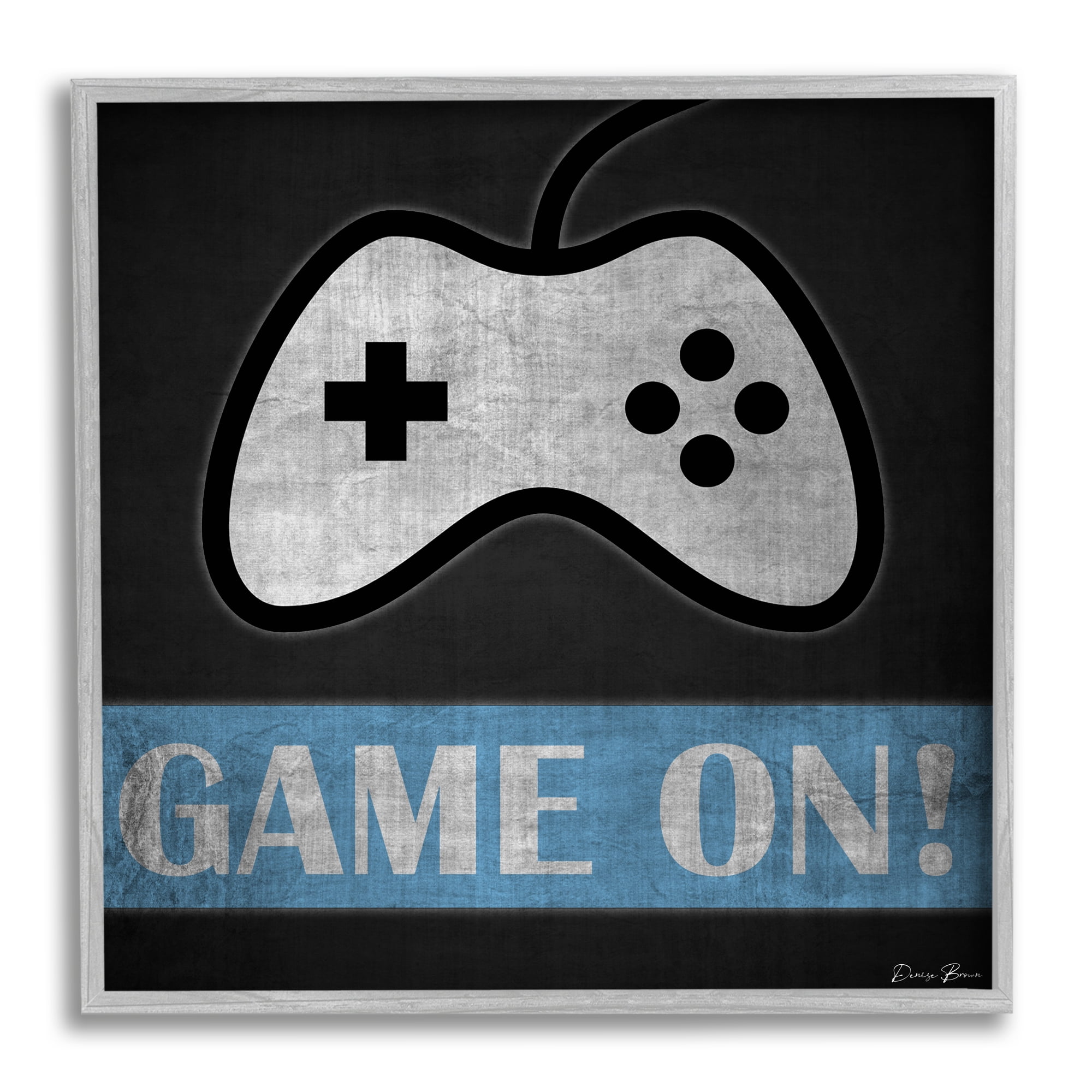 Stupell Industries Game On Gamer Phrase Retro Distressed Controller Beauty & Fashion Painting Gray Framed Art Print Wall Art, 24 x 24