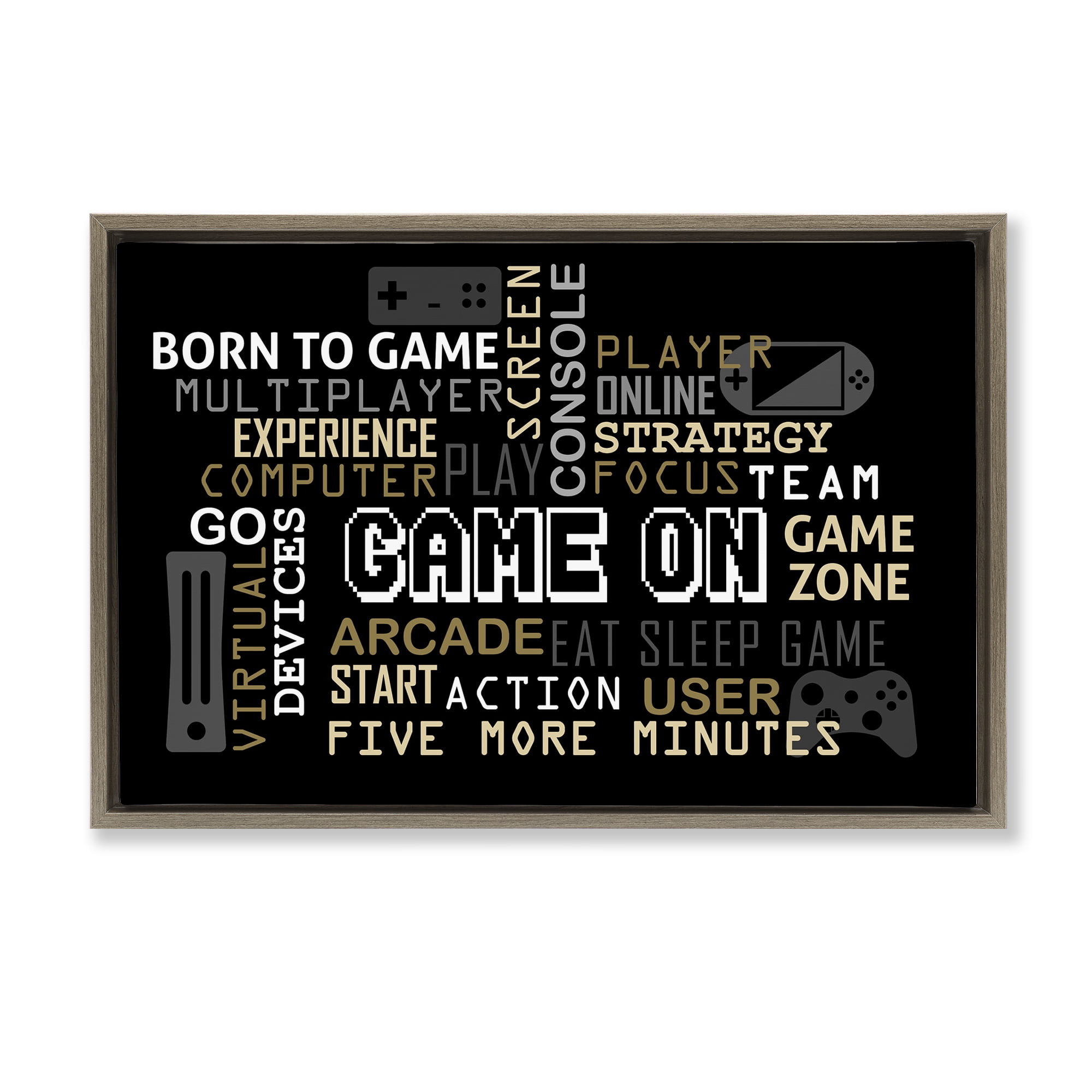 Stupell Industries Game On Gamer Typography Brown Framed Floater Canvas Wall Art, design by Kim Allen