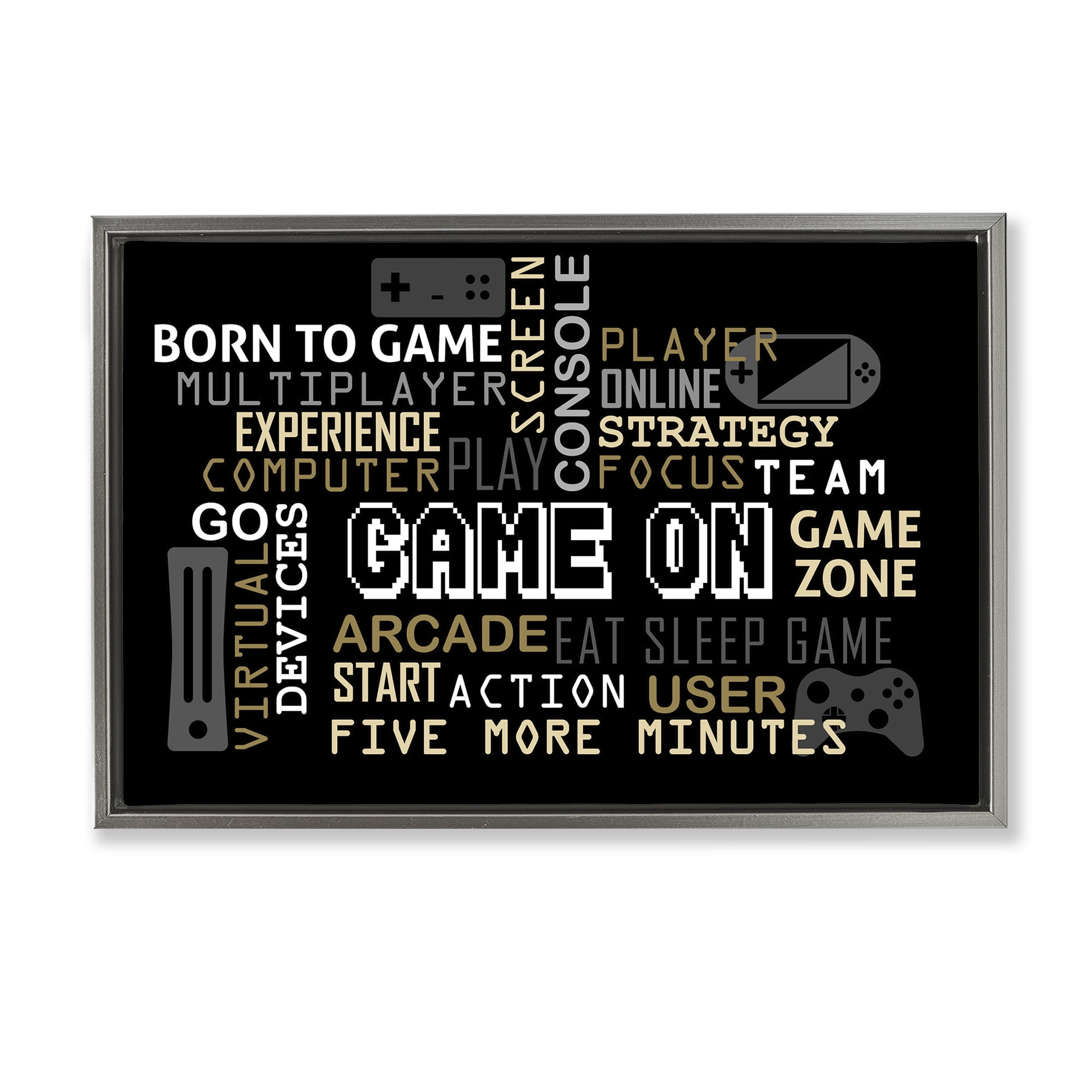 Stupell Industries Game On Gamer Typography Gray Framed Floater Canvas Wall Art, design by Kim Allen