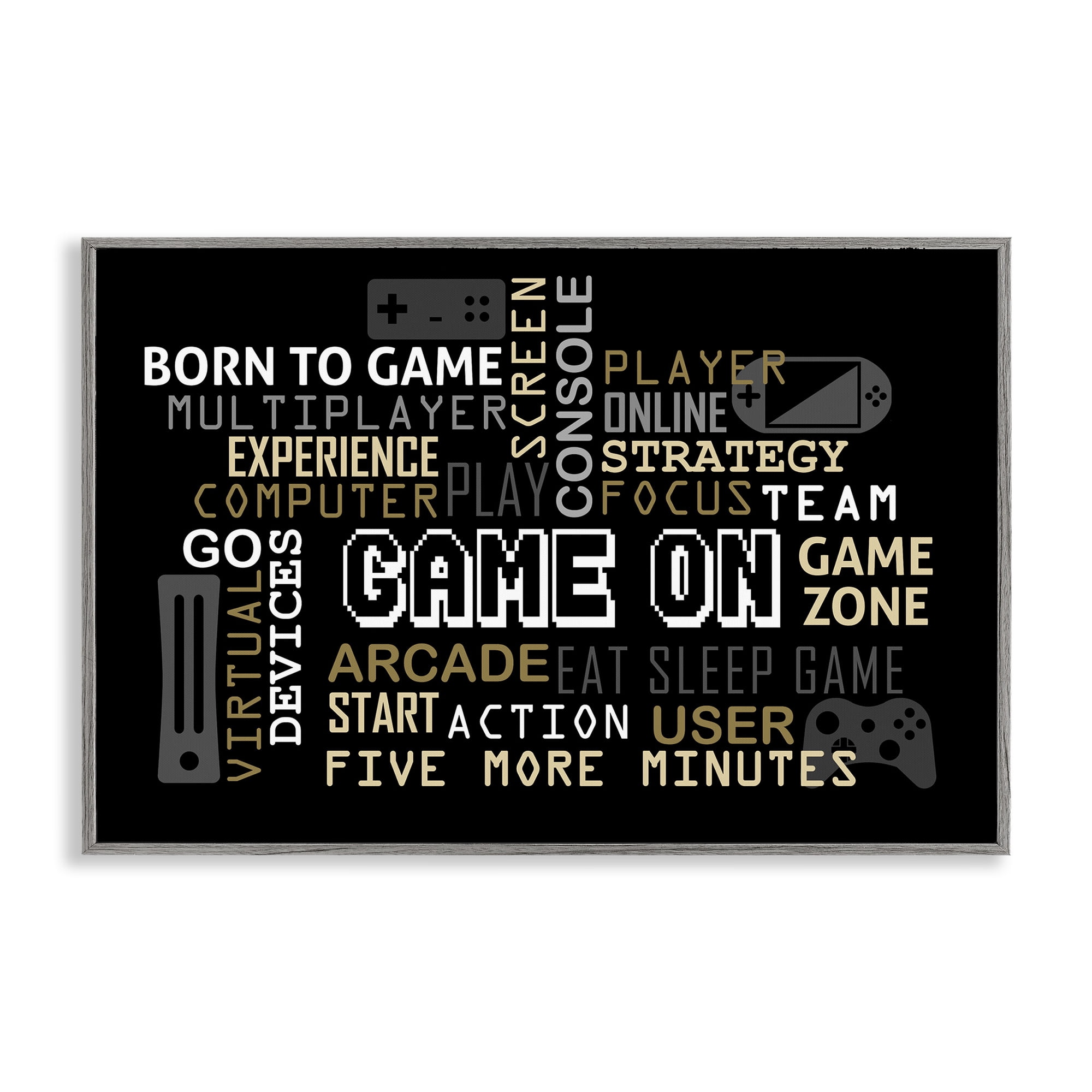 Stupell Industries Game On Gamer Typography Gray Framed Giclee Art, design by Kim Allen