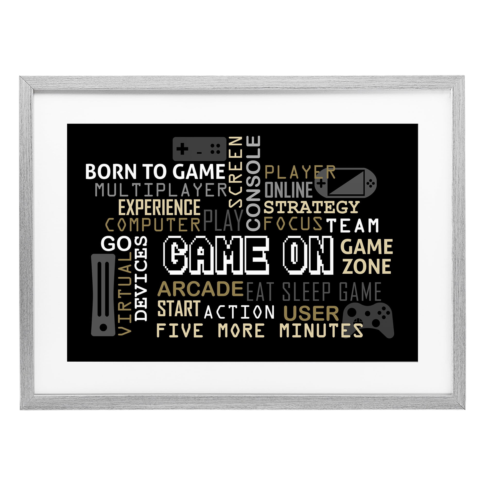 Stupell Industries Game On Gamer Typography Gray Framed Print Under Glass, design by Kim Allen