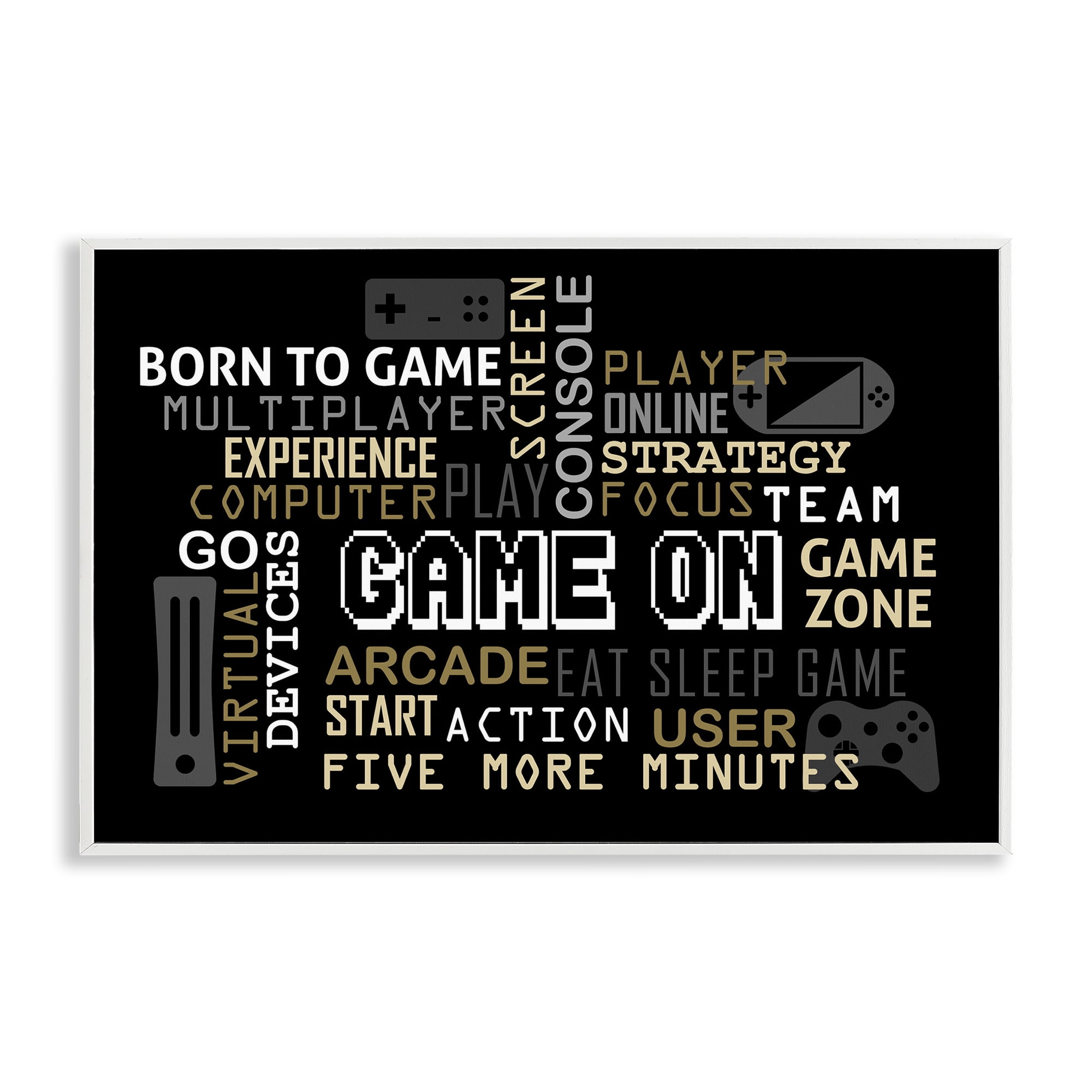 Stupell Industries Game On Gamer Typography White Framed Giclee Art, design by Kim Allen