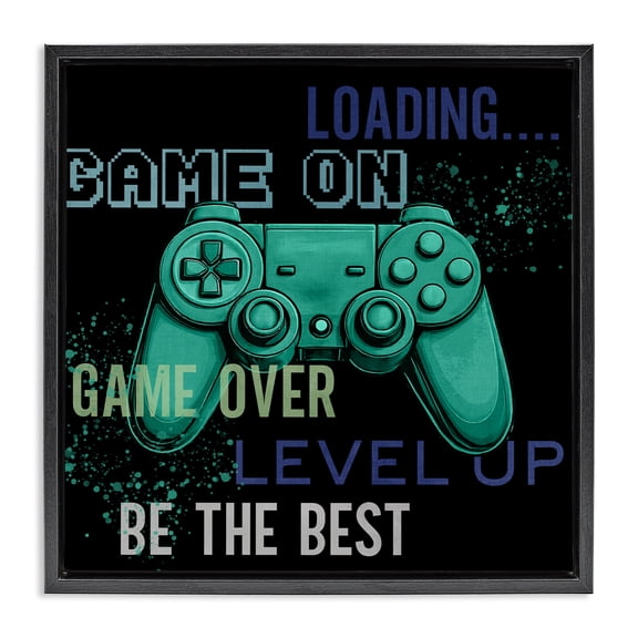 Stupell Industries Game On Level Up Controller Black Framed Floater Canvas Wall Art, design by Kim Allen
