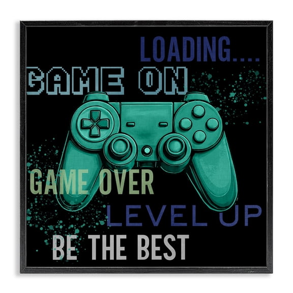 Stupell Industries Game On Level Up Controller Black Framed Giclee Art, design by Kim Allen
