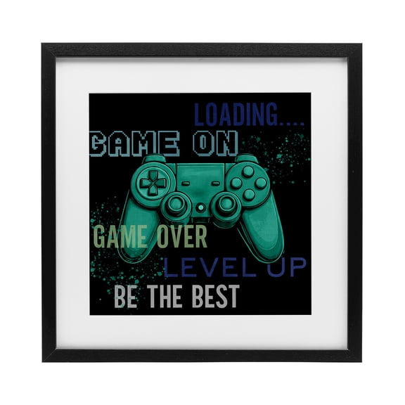 Stupell Industries Game On Level Up Controller Black Framed Print Under Glass, design by Kim Allen