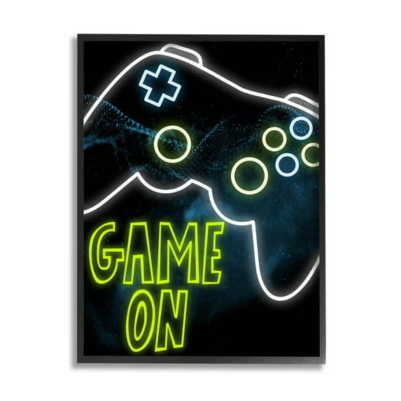 Stupell Industries Game On Neon Controller Graphic Art Black Framed Art Print Wall Art, Design by Marcus Prime
